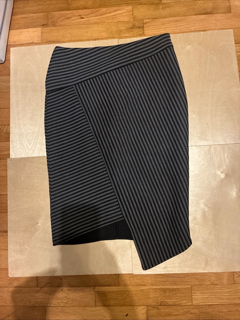 G.I.L.I. Black and Gray Asymmetrical Striped Pencil Skirt